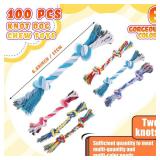 RoundFunny 100 Pieces Knot Rope Dog Toys Multi Color Puppy Chew Toy Cotton Puppy Toys Dental Dog Teething Toys 2 Knot Dog Tug for Small and Medium Dogs Aggressive Chewers Supplies