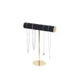 Coward T-Bar Necklace Organizer Stand, Velvet Necklace Bracelet Holder Stand with Metal Base, Hanging Jewelry Display Organizer for Women Girls (Black 4.0cm thickness tube)