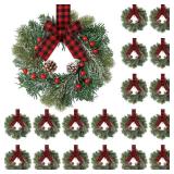 Jexine 17 Pieces Mini Christmas Wreaths for Kitchen Cabinet Small Christmas Candle Rings Wreaths Pillars Candle Rings Table Centerpieces Hanging Garlands for Front Door Window Decor (No Red Ribbon)
