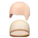 Syhood 2 Pieces Halloween Bald Cap Makeup Latex Bald Head Wig Caps Cosplay Costume for Adults(Beige,Medium)