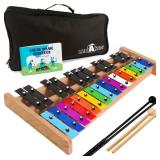 MINIARTIS Glockenspiel Xylophone Full Size Glockenspiel Xylophone 27 Note Colorful Metal Keys for Adults & Kids Percussion Musical Instrument Includes 2 Wooden Beaters, Songbook and Carry Case