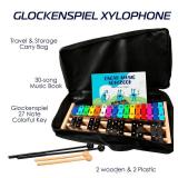 MINIARTIS Glockenspiel Xylophone Full Size Glockenspiel Xylophone 27 Note Colorful Metal Keys for Adults & Kids Percussion Musical Instrument Includes 2 Wooden Beaters, Songbook and Carry Case