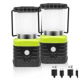 Jarxin 2PCS 6500K White Light LED Camping Lantern Rechargeable 1000LM, 4500mAh Power Bank, Flashlight for Hurricane Emergency, Hiking, IP44 Waterproof Lantern(Black)
