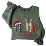 POPPOP Christmas Mama Claus Embroidery Sweatshirt, Mom Sweatshirts for Women, Gifts for Women Sweater, Gift 26 - Military S