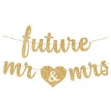 KatchOn, Gold Glitter Future Mr & Mrs Banner - 10 Feet, Pre-Strung, No DIY Future Mr and Mrs Banner Engagement Party Decorations Bachelorette Party Decorations, Bridal Shower Decorations