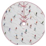 JQF Winter Skiing Christmas Tree Skirt, Country Snowy Tree Skirt, Rustic Ski Xmas Tree Mat Ornaments for Winter New Year Home Party Holiday Indoor Decor, 36 Inch