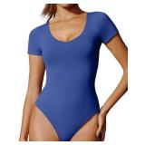 IUGA Bodysuits for Women Tummy Control Short Sleeve V Neck Body Suits for Womens Compression Slimming Thong Bodysuit Size Medium