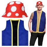 Velmitten 2 Pcs Mushroom Costume Set Adult Spotted Mushroom Hat Vest Funny Cosplay Outfits for Halloween(Bucket Hat,Red)