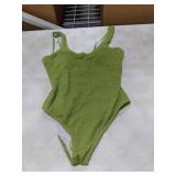 Limeeke Women One Piece Swimsuit Ribbed Monokini Swimwear Textured Scoop Neck Low Back Bathing Suit Grass Green M