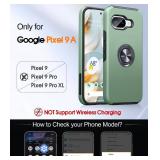 JAME for Google Pixel 9a Case, Dual Layer Military Grade Protection, Shockproof Cover with Metal Ring Holder Stand Kickstand, Slim Fit Protective Phone Case for Google Pixel 9A, Alpine Green
