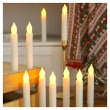 Lezonic Flameless Battery Operated Candlesticks Flickering, 12Pcs White LED Battery Christmas Window Candles, 6 Inch Short Taper Candles Hanging Halloween Floating by Touch, No Remote