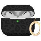 Case Compatible with AirPods Pro 3 Generation 2025 Cover with Keychain, Gawnock Engraved Leopard Skin Soft Cover for AirPods Pro 3 Case Full Protection,Front LED Visible, Black