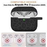 Case Compatible with AirPods Pro 3 Generation 2025 Cover with Keychain, Gawnock Engraved Leopard Skin Soft Cover for AirPods Pro 3 Case Full Protection,Front LED Visible, Black