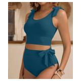 Two Piece High Waisted Swimsuits - Women Tummy Control Bikini Modest Bathing Suit 2PC 2025 Teal M