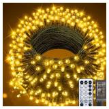 Christmas Tree Lights Outdoor, 205Ft 600 LED Twinkle Fairy Lights String Lights with 8 Light Modes for Christmas LED Garland Wreath Wedding Indoor Holiday Decorations with Dark Green Wire, Warm White