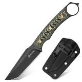 NedFoss PIONEER Small EDC Fixed Blade Knife - 3.4 Full Tang 14C28N Steel Tanto Blade, G10 Handle w/Kydex Sheath, Horizontal Carry for Camping & Tactical EDC Knife