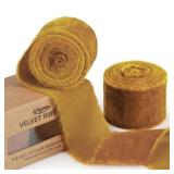 Keypan Gold Velvet Ribbon for Christmas 1-1/2 Inch Wide Handmade Fringe Fabric Ribbons for Gift Wrapping, Baby Shower, Flower Bouquet, 3 Ydars
