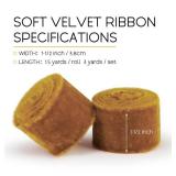 Keypan Gold Velvet Ribbon for Christmas 1-1/2 Inch Wide Handmade Fringe Fabric Ribbons for Gift Wrapping, Baby Shower, Flower Bouquet, 3 Ydars