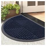 Smiry Half Circle Front Door Mat Outside Entrance, Heavy Duty Sturdy Natural Rubber Doormat, Trap Dirt and Moisture, Low Profile Mats for Indoor Outdoor Entry, Irregular Triangle (29.5x17, Navy Blue)