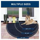 Smiry Half Circle Front Door Mat Outside Entrance, Heavy Duty Sturdy Natural Rubber Doormat, Trap Dirt and Moisture, Low Profile Mats for Indoor Outdoor Entry, Irregular Triangle (29.5x17, Navy Blue)