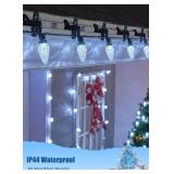 C9 LED Christmas Lights Outdoor, 68 Feet 100 LED Strawberry String Lights with 100 Spring Clamps, Waterproof Commercial Grade Extendable for Outside Roofline Patio Home Xmas Decoration, Pure White