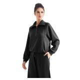 SUUKSESS Women 2 Piece Lounge Matching Sets Wide Leg Sweatpants Half Zip Oversized Sweatshirts (Black, S)