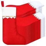 Zubebe 60 Pcs Felt Christmas Stockings - 15 Inch Party Favors Xmas Decoration Rustic Christmas Santa Stockings for Holidays & Anniversaries (White Trim, Red)
