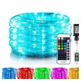 Minetom Color Changing Rope Lights Outdoor, 33FT 100 LED String Lights with Plug & Remote, Waterproof Christmas Light Outdoor Decoration, Twinkle Rope Light for Outside Indoor Bedroom,16 Colors