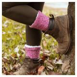 Tough Land Slipper Socks for Women with Grippers Non Slip, Sherpa Lined Slipper Socks