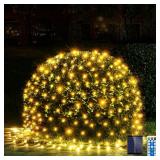WBao Solar Christmas Lights Outdoor 200LED 8.4ft x 5.2ft LED Net Lights with Remote, 8 Lighting Modes, Timer, Waterproof for Lawn, Bushes, Shrubs, Trees Outdoor Christmas Decorations, Warm White