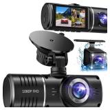 Dash Cam Front and Rear, 1080P Dash Camera for Cars, 3 Channel Car Camera Front Rear and Inside with 32GB Card, Loop Recording, Night Vision, HDR, 24Hr Parking, G-Sensor
