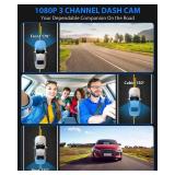 Dash Cam Front and Rear, 1080P Dash Camera for Cars, 3 Channel Car Camera Front Rear and Inside with 32GB Card, Loop Recording, Night Vision, HDR, 24Hr Parking, G-Sensor