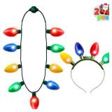 JOYIN 2PCS Christmas Light Up Headband and Necklace with 6 Flashing Modes, LED Christmas Lights Bulb Necklace Headband for Kids Women Men Xmas Party Supplies Accessories HEADBAND BULBS CAME OFF