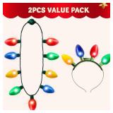 JOYIN 2PCS Christmas Light Up Headband and Necklace with 6 Flashing Modes, LED Christmas Lights Bulb Necklace Headband for Kids Women Men Xmas Party Supplies Accessories HEADBAND BULBS CAME OFF