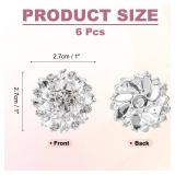 MECCANIXITY 6pcs Rhinestone Flower Sewing Buttons 1 Inch Crystal Shank Buttons for Jewelry Making Cloth DIY Sewing Embellishments, Silver White3 PIECES NEED GLUED BACK ON