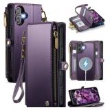 Defencase for iPhone 17 Magnetic Wallet Case Compatible with Magsafe with RFID Blocking Zipper Pocket & Card Holder for Women Men PU Leather Strap Detachable Case for iPhone 17 (6.3 inch), Purple