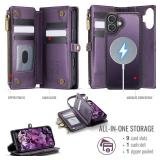 Defencase for iPhone 17 Magnetic Wallet Case Compatible with Magsafe with RFID Blocking Zipper Pocket & Card Holder for Women Men PU Leather Strap Detachable Case for iPhone 17 (6.3 inch), Purple