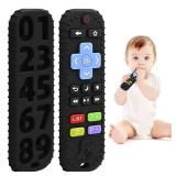 Teething Relief Teethers Toys for Babies 3-6-12 Months Gifts, Food Grade Silicone Sensory Baby Remote Control Teether Bath Toy for Newborn Infant Boy Girl Autism Birthday Christmas Gift, Black