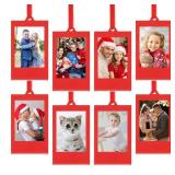 UNIQOOO 8 Pcs Christmas Instax Red Acrylic Picture Frames 8.6 * 5.4cm Polaroid Picture Ornaments, Blank Double-Sided Picture Frames for Polaroid Film, Hanging Photo Ornaments For Xmas Tree