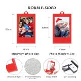 UNIQOOO 8 Pcs Christmas Instax Red Acrylic Picture Frames 8.6 * 5.4cm Polaroid Picture Ornaments, Blank Double-Sided Picture Frames for Polaroid Film, Hanging Photo Ornaments For Xmas Tree