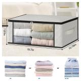 HomeHacks Storage 4-Pack Clothes Organizer Storage Bags Foldable Storage Box with Large Clear Window Sturdy Handles for Closet, Dorm, Pillows, Bedding, Clothes, Blankets, 35L, Ivory