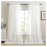 Dreaming Casa White Sheer Curtains 102 Inches Long, Rod Pocket & Back Tab Light Filtering Textured Sheers for Living Room Bedroom, 2 Panels, Each 52 W x 102 L