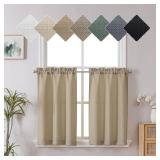 Chyhomenyc 2 Panels Camel Kitchen Curtains 36 Inch Length Tier Curtains, Faux Linen Textured Small Cafe Curtains, Light Filtering Short Window Curtains for Bathroom Basement, Each 30x36 inch