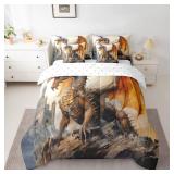 Feelyou Flying Dragon Bed in a Bag Magical Castle Twin Comforter Set with Sheets for Kids Boys Girls Jungle Animals Dragon  Bedding Set Blue Black Bed Set