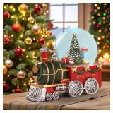 Json Lighted Musical Christmas Train Snow Globe Lantern with Christmas Trees, Battery Operated Water Glittering Lantern with Music and 6H Timer Christmas Table Centerpiece Decoration and Gift