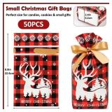 Shintop BULK Christmas Treat Bags with Drawstring, 5.9x9inch Buffalo Plaid Small Gift Bags Plastic Holiday Candy Pouches for Cookies Goodie Snacks Party Favors (Red & Green)