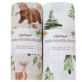 LifeTree Muslin Swaddle Blankets, Woodland Baby Swaddling Wrap Nursery Receiving Blanket for Boys & Girls Unisex, Soft 70% Viscose from Bamboo and 30% Cotton, Large 47 x 47 inches