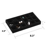 Frebeauty Jewelry Organizer Tray,Stackable Velvet Jewelry Trays,Drawer Inserts Earring Organizer For Women Jewelry Storage Display Case for Rings Stud Necklaces,Set of 4(Black)