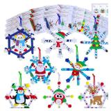 Winlyn 24 Sets Christmas Craft Kits Winter Crafts Popsicle Stick Snowflake Ornaments Decorations Art Sets Craft Stick Snowflake Christmas Stickers for Kids Holiday Classroom Activities Party Favors