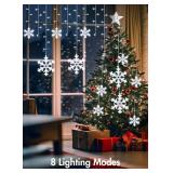 Brightown Snowflake Christmas Lights,20Ft 228 LED Icicle Lights for Outside, Connectable Curtain String Lights for Indoor Outdoor House Eaves Window Porch Tree, Pure White